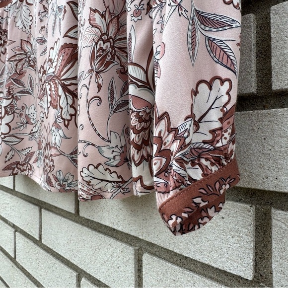 J Jill Floral Long Sleeve V-Neck Bohemian Peasant Contrast Light Pink Blouse Top - Picture 5 of 13